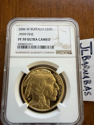 2006 $50 Gold Buffalo 1oz .9999 Fine Proof Coin NGC Brown Label PF70 Ultra Cameo - Image 1 of 2