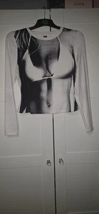 3D Body Print Cr op Round Neck Long Sleeves Spring Tee - Picture 1 of 3