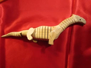 Toy accordian Hand Carved Wood moving Dinosaur 11" - Picture 1 of 3