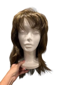 Jon Renau Womens Wig Synthetic Dark Brown Medium Length Layers Bangs H27 - Picture 1 of 11