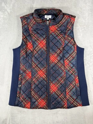 Kim Rogers Chaleco Mujer’s Mediano Azul Rojo Verde A Cuadros Acolchado Vacaciones Navidad Foto 1 de 4