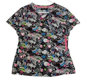 KOI Lite piccolo scrub top donna fiore farfalla AOP tasca con cerniera - Foto 1 di 8