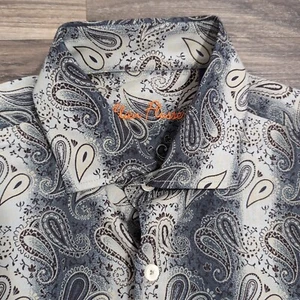 Alan Flusser Men's M Paisley Button Down Dress Shirt Gray/Tan Floral Striped - Picture 1 of 6