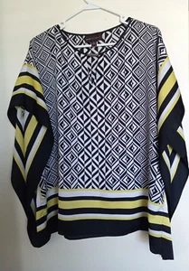 Dana Buchman Blouse Womens L Geometric Short Sleeve Poncho Lightweight - Picture 1 of 3
