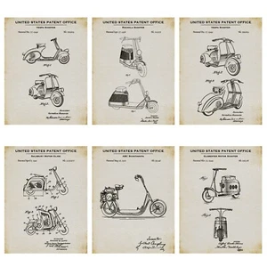 Juego de 6 impresiones de patente de scooter - Juego de póster de ciclomotor - Invenciones de scooter retro - Imagen 1 de 4