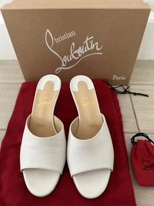 CHRISTIAN LOUBOUTIN EAST MULE HEEL SANDAL SHOE WHITE NIB SIZE 37 LEATHER DOLLY - Picture 1 of 7