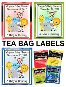 15 JUNGLE ZOO SAFARI BABY SHOWER TEA BAG LABELS - PERSONALIZED - Picture 1 of 5