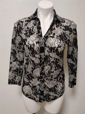 Blusa Yansi Fugel Diseñador Encaje Floral Cuello Abotonada Talla Pequeña Usada en Excelente Condición Foto 1 de 4