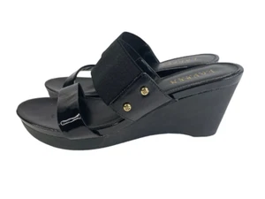 RALPH LAUREN RHIANNA Black Double Strap Platform Wedge Slide Sandals Women's 8 - Picture 1 of 10