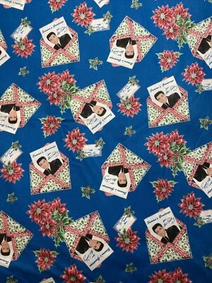 VIP CRANSTON Elvis Presley Season’s Greetings On Blue Cotton Fabric 1/2 Yard New!