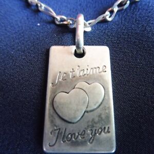 COLLIER ARGENT MASSIF ET MEDAILLE JE T'AIME  I LOVE YOU
