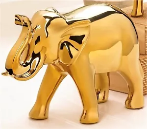 Tamaño Más Grande ** ESCULTURA DE ESTATUA DE ELEFANTE DE CERÁMICA DORADA AFRICANA ** NUEVA EN CAJA - Imagen 1 de 12