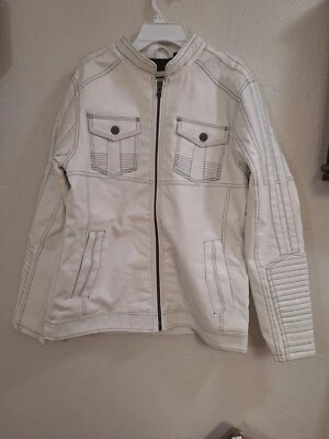 Chaqueta de moto de cuero sintético negra con hebilla para hombre S blanca forrada cremallera completa Foto 1 de 4