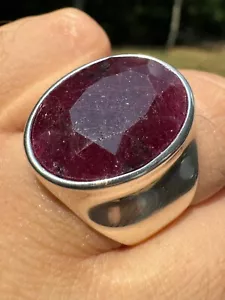 Large 18ct Genuine Ruby Mens Real Solid 925 Sterling Silver Oval Signet Ring - Picture 1 of 24