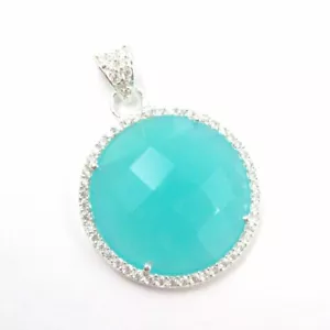 Colgante de circonia cúbica pavimentado de piedras preciosas bisel redondo de plata esterlina Perú - Imagen 1 de 4