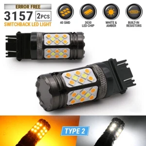 Type 2 Error Free White/Amber 3157 LED DRL Switchback Turn Signal Light Bulbs - Bild 1 von 8