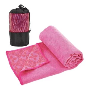 Non-Slip Yoga Towel with Carrying Bag - Pink Microfiber for Yoga and Fitness - Picture 1 of 3