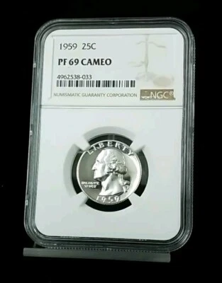 1959 25C NGC PF 69 CAMEO 90% SILVER PROOF WASHINGTON QUARTER 2545 - Image 1 of 4
