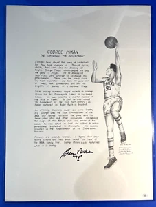 George Mikan Signed 18x24 Lithograph Minneapolis / LA Lakers JSA COA LL24519 - Picture 1 of 6