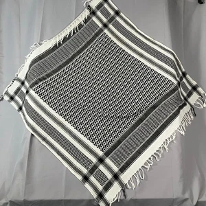 Bufanda Shemagh Keffiyeh negra blanca envolvente cuadrada mezcla de algodón 36x36 unisex - Imagen 1 de 10
