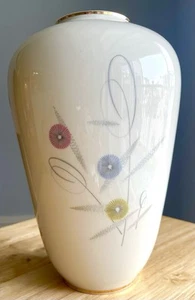 Vintage MCM Zeh Scherzer Porcelain Vase Bavaria Germany cream Flowers Gold Rim - Picture 1 of 10