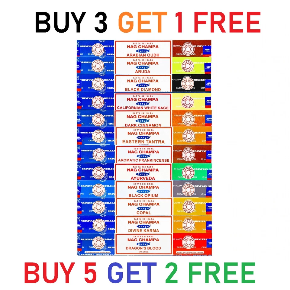 Satya Combo Nag Champa Incense 15g Sticks Room Fragrances Assorted Mix Match - Image 1 of 1