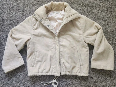 Corduroy Cropped Jacket Womens Size M Drawstring lined Off White - Image 1 of 4