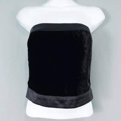 Vintage Rena Rowan Velvet Satin Trim Strapless Top Womens 4 Black Y2K Whimsigoth - Image 1 of 4