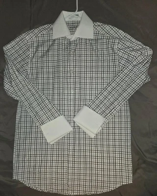 Daniel Ellissa Shirt Mens 15.5 33-34 Blue Gray Plaid French Cuff Contrast Collar - Image 1 of 4