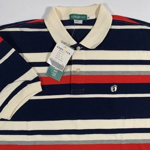 Vintage 90s Hang Ten Polo Shirt Mens XL X-Large Striped Cream Blue Red Surf - Picture 1 of 7