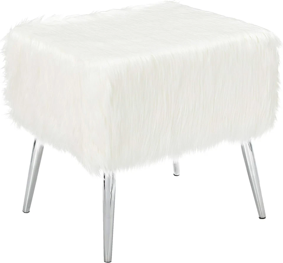 Otomana Olivia de piel sintética con patas cromadas, 20", blanca Foto 1 de 4
