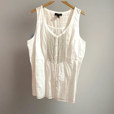 Top Lane Bryant Mujer Bordado Botón Frontal Talla 26 Blanco 100% Algodón Resort Foto 1 de 4