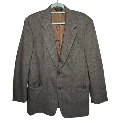 复古男式 Donna Karen New York 羊毛灰色/棕色西装夹克肩垫 40R 码 — 第 1/4 张图片