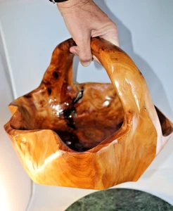 Hand Carved Shan Mu Tree Burl Root Wood Large Basket - Picture 1 of 8