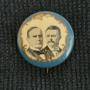 1900 McKINLEY & ROOSEVELT brocca 7/8" spilla bottone testa bianca   - Foto 1 di 4