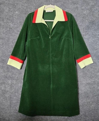 Bata vintage Vanity Fair House para mujer 14 verde amarillo terciopelo 1/2 bolsillos con cremallera Foto 1 de 4