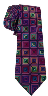 Corbata Paul Fredrick Para Hombre Talla 64"x3.5" Brillante Multicolor Cuadrados Seda (TC8) NUEVA/OT Foto 1 de 3