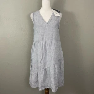 NEW Lucky Brand Women’s XS Linen Dress Blue White Striped Sleeveless Sundress - Picture 1 of 9