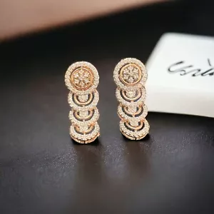 Splendid 0.95 TCW Round Brilliant Natural Diamonds Dangle Earrings 14K Rose Gold - Picture 1 of 15