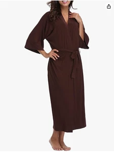 Super Soft Brand New Kimono Style Robe Long Length Lightweight Knit Dark Brown L - Picture 1 of 9