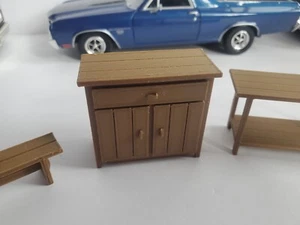 Bench Cabinet Workbench Brown Wood 1/24 1/25 Scale For Railroad Western Barn - Picture 1 of 11