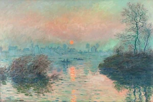 CLAUDE MONET CANVAS PICTURE PRINT WALL ART - Sun setting on the Seine at Lavaco - Picture 1 of 3