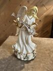 White/ Gold Porcelain Angel Holding Instrument Music Box (plays Tune For Elise)