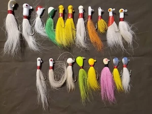 19 Vintage Bleikopf Jig Angelköder mit Hirschhaarschwänzen - Bild 1 von 8