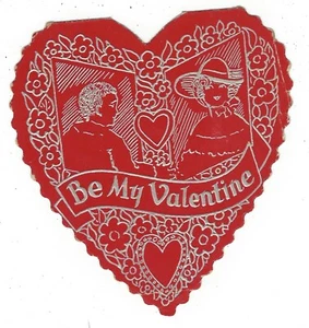Vintage geprägte Valentinskarte in Herzform 30er Jahre Be My Valentine - Bild 1 von 4