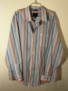 Saddlebred 2XLT Button Front Long Sleeve Big & Tall Sport Shirt Mens Stripes - Picture 1 of 8