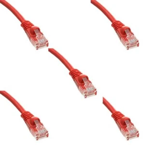 Pack of 5 Cables Snagless 6 inch Cat5e Red Network Ethernet Patch Cable - Picture 1 of 5