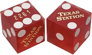 Texas Station Las Vegas Würfel Paar rot mattiert fetter Schriftzug passende Serie #s - Bild 1 von 4