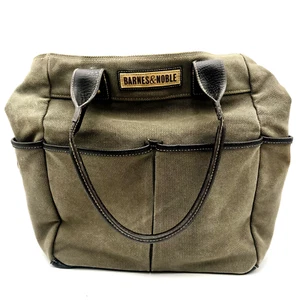Barnes And Noble Canvas Tote Bag Olive Green Utility With Pockets - Picture 1 of 14