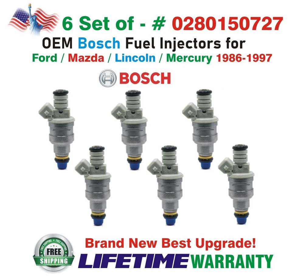 x6 OEM Bosch NEW Best Upgrade Fuel Injectors for 1986-1997 MERCURY/FORD/LINCOLN - Image 1 of 4